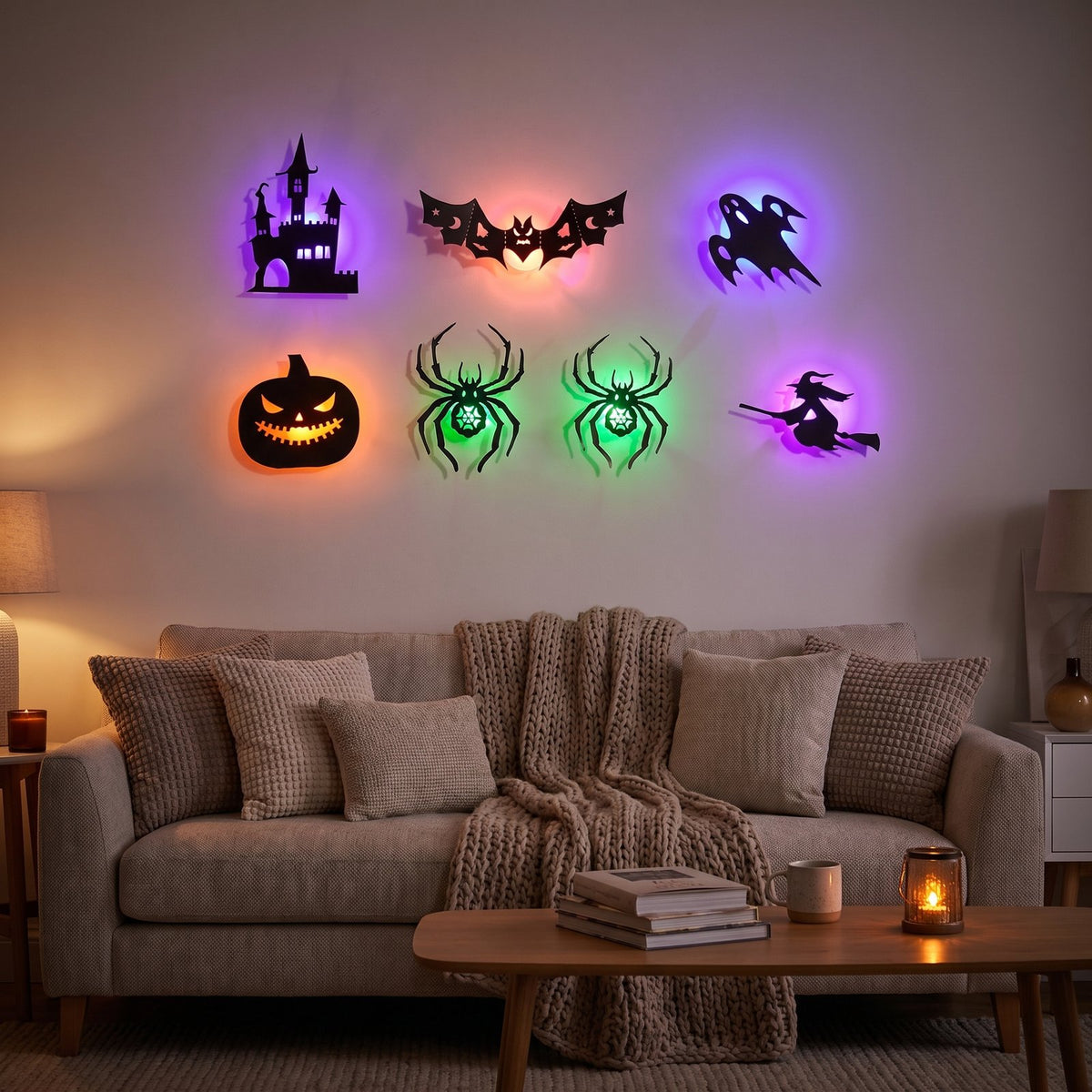 HauntGlow Halloween LED Wall Lights — 30-Piece Silhouette Set