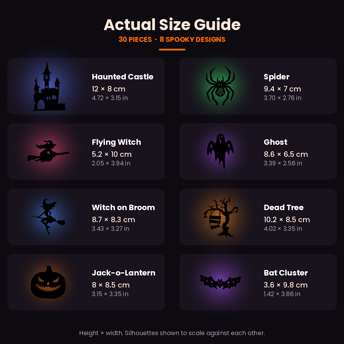 HauntGlow Halloween LED Wall Lights — 30-Piece Silhouette Set