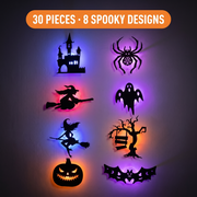 HauntGlow Halloween LED Wall Lights — 30-Piece Silhouette Set