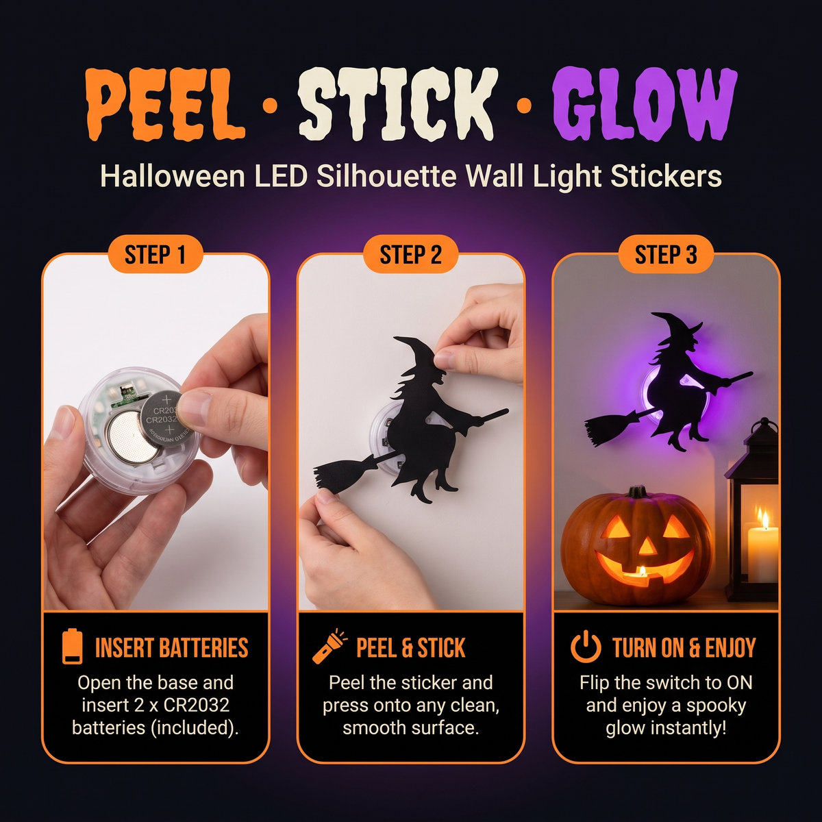 HauntGlow Halloween LED Wall Lights — 30-Piece Silhouette Set